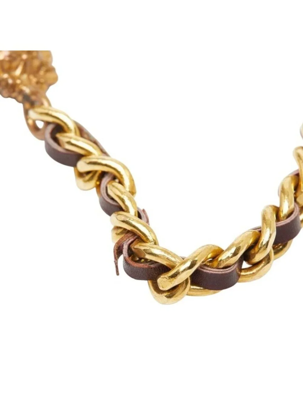 Chanel Chain Belt Lion Motif Gold Plated Leather